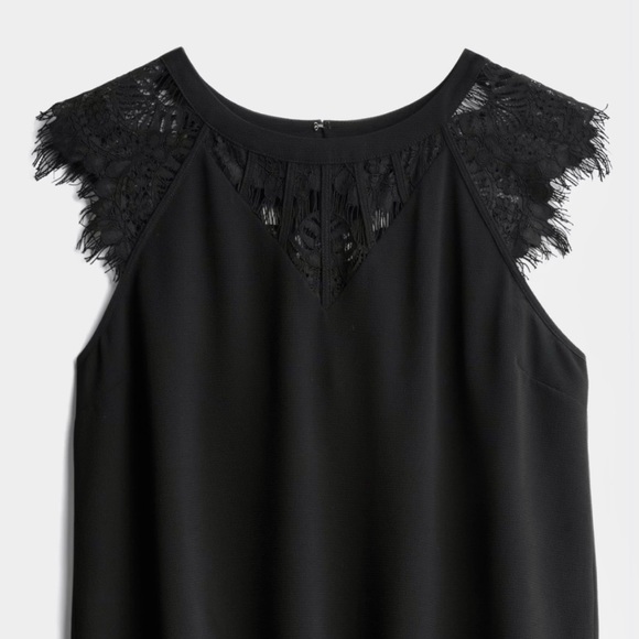 Brixon Ivy Solid Black Jarred Lace Detail Cap-Sleeve Blouse (Small) EUC - Picture 3 of 6